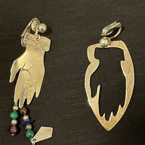 Sterling silver, turquoise and black onyx clip  on hand earrings